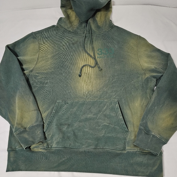 333 Half-Evil Hoodie XL Green Distressed Acid Wash Skater Streetwear Pullover - Picture 4 of 11